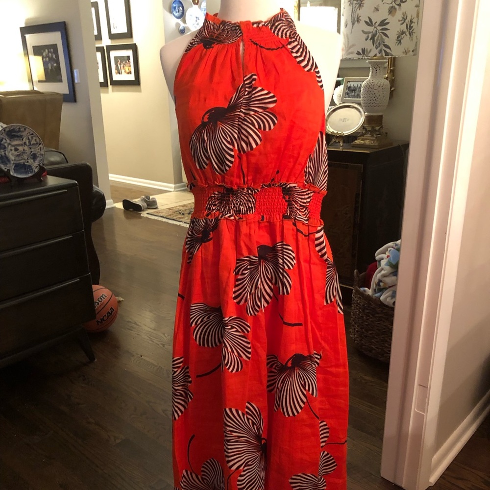 Ann Taylor Orange Halter Linen Maxi